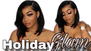 How to : Easy Holiday Makeup Tutorial | Glitter cut crease |Bottom Lashes |Makeup for women of color
