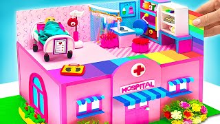 Cómo hacer un hospital rosa en miniatura con cartón y arcilla | ¡BRICOLAJE FÁCIL! 🏥✨