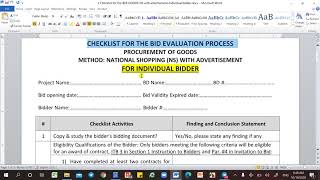 How To Prepare The Checklist For The Ber Goods Ns With Advertisment Individual Bidder Part 2