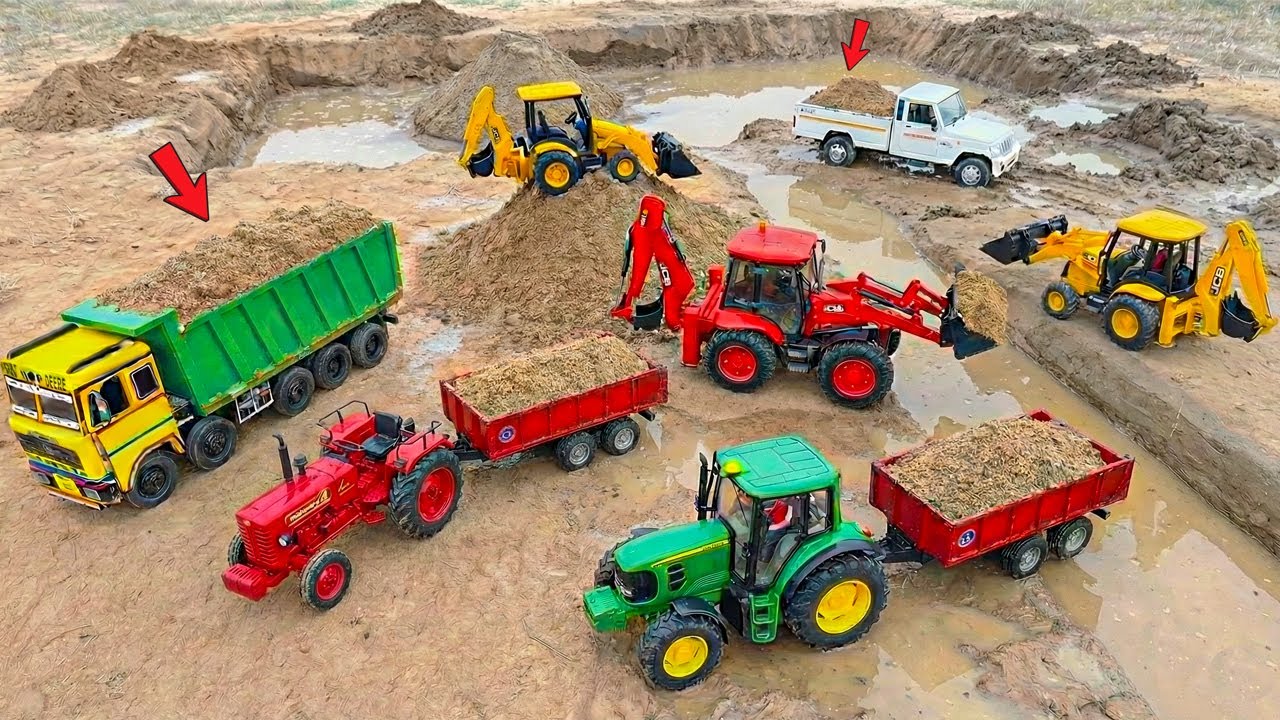 JCB Tractor Cartoon Video | JCB 5CX Loading Sand🚜Tata Truck, Swaraj & New Holland Tractor | ZR Toys