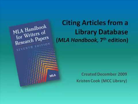Citing Articles from MCC Library Databases (MLA Handbook, 7th edition)