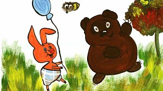 Винни пух и пятачок спешат на День рождение к ослику Иа, рисуем по шагам.