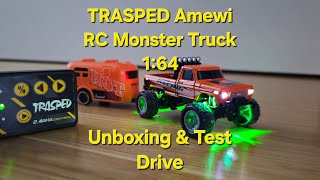 TRASPED Amewi RC Monster Truck 1:64 RTR Unboxing & Test Drive | Orange RC Fun!