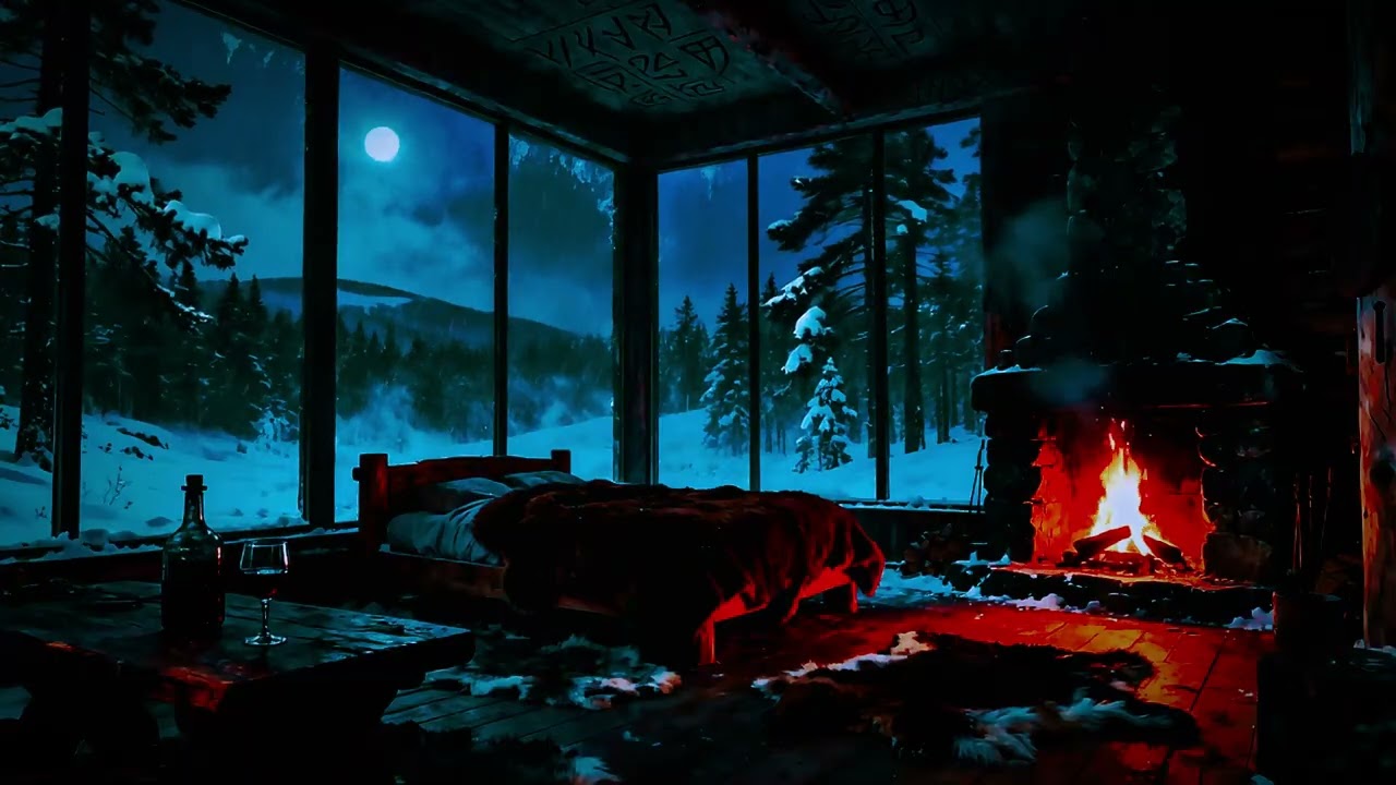 Cozy Winter Cabin Ambience 🔥 Pretty Crackling Fireplace Soft Falling Snow 😴No Ads No Insomnia, Sleep