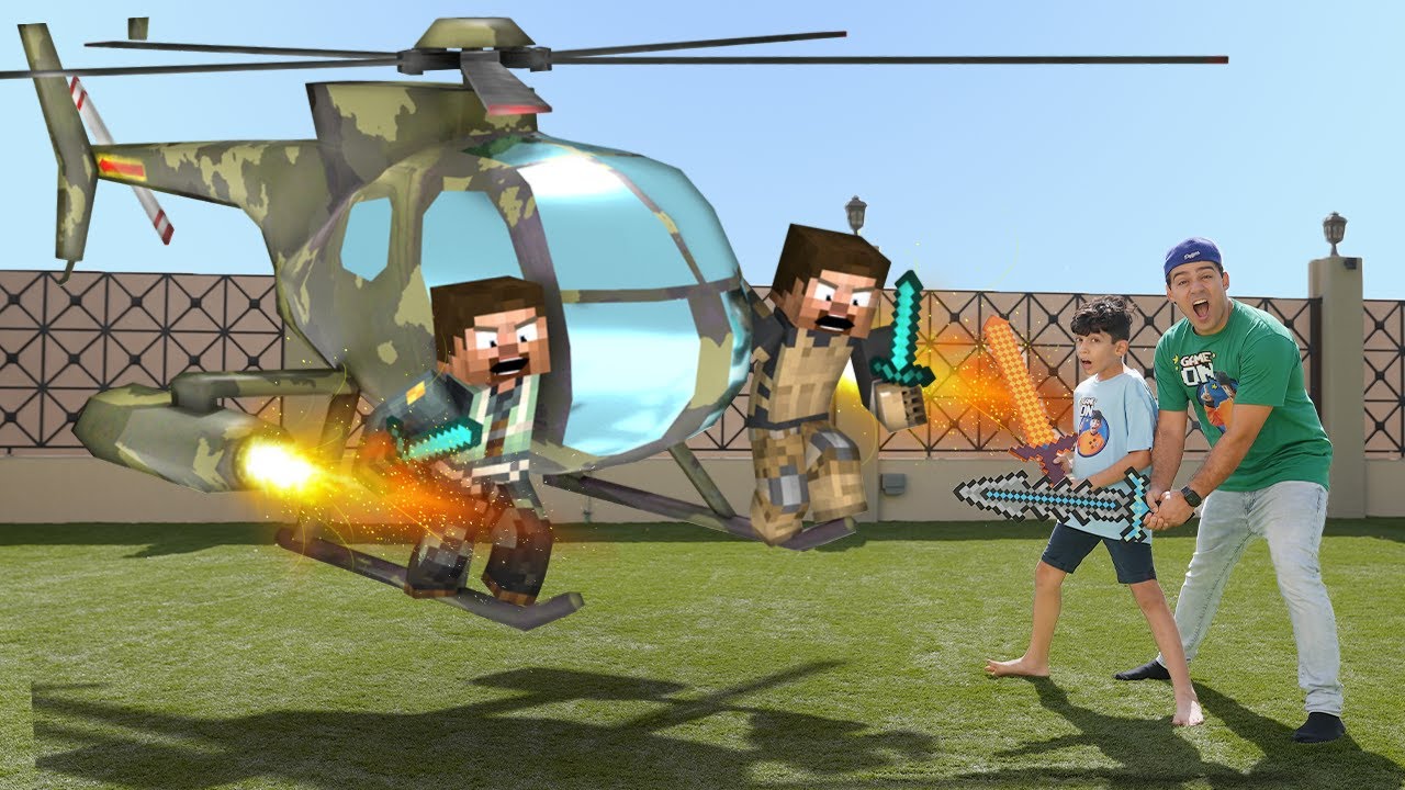 Minecraft Jason and Alex in Helicopter Adventure with Herobrine