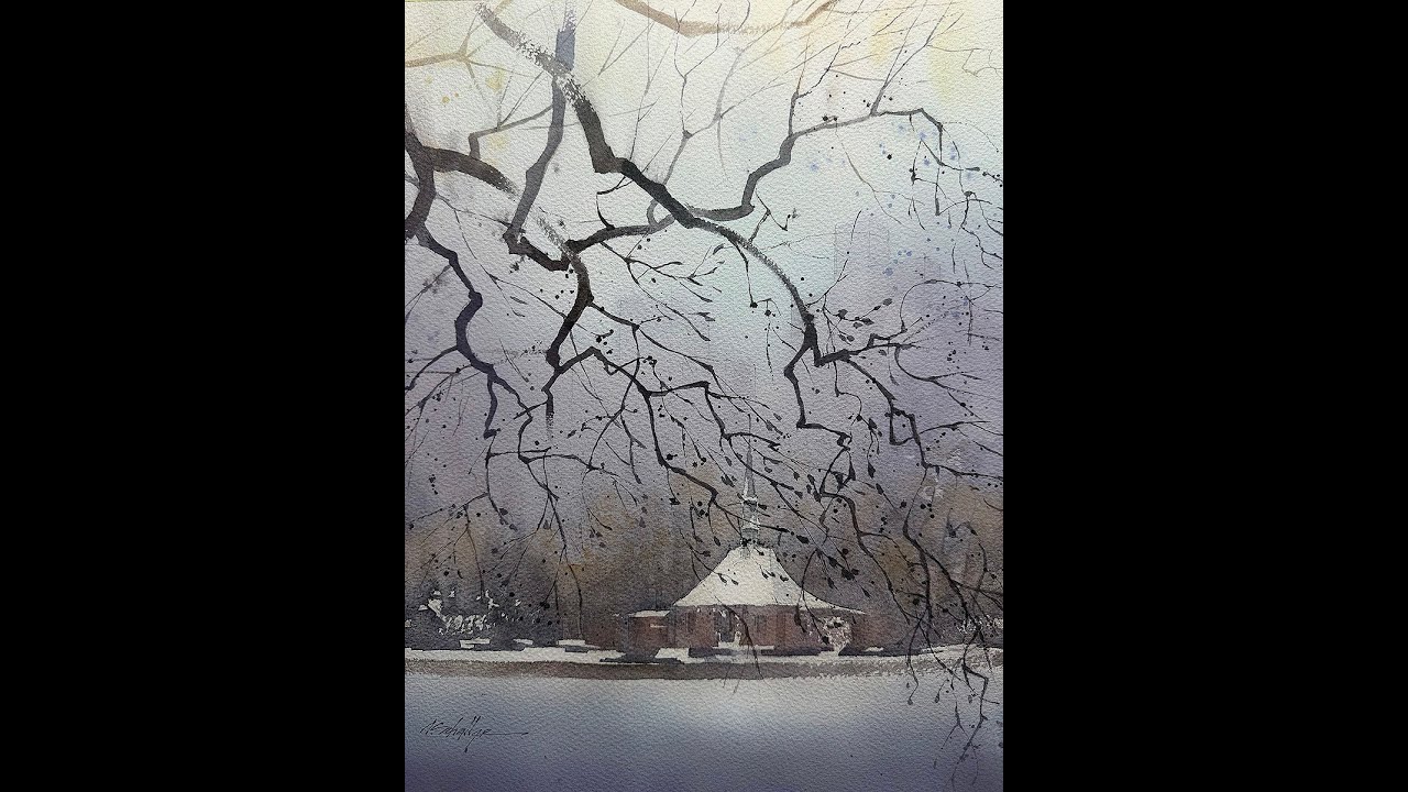 Boat Pond - Winter #paintingwatercolor #watercolortutorial #arttutorial