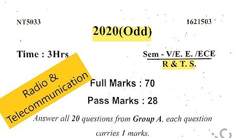 Radio and Telecommunication System 2020 question Paper Objective