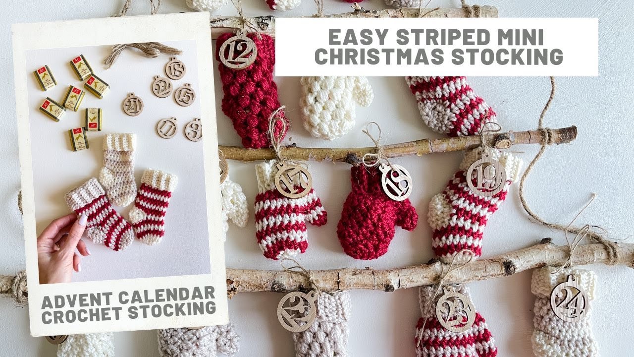 Crochet advent calendar - mini striped crochet stocking tutorial - youtube
