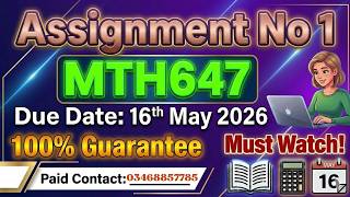 MTH647 assignment No.1 Solution 2026_ mth647 assignment no.1 solution_ %100 Correct Guarante#mth647
