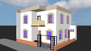 تصميم ثلاثى الابعاد لفيلا دورين 100 متر مربع Small House Plan 10 x 10 m 2 floors 2020