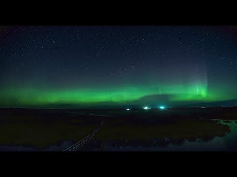 Полярное сияние в небе над Архангельской областью