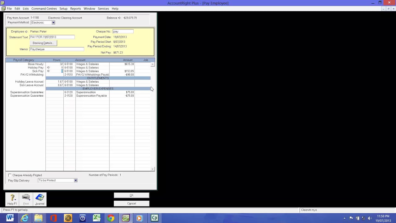 Processing Payroll Using Myob V199 Youtube