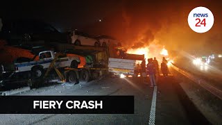 WATCH | Tanker, car carrier part of fiery crash on N3 near Pinetown