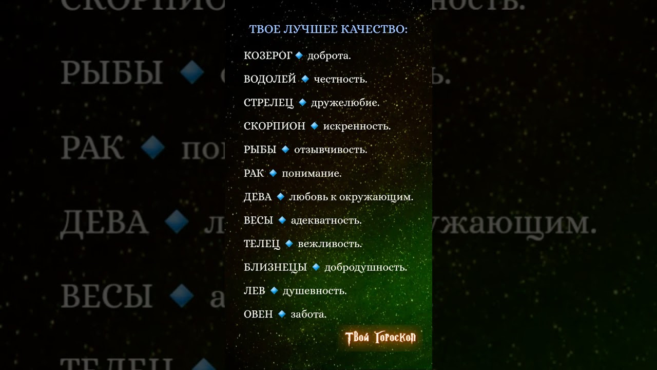 ТВОЕ ЛУЧШЕЕ КАЧЕСТВО ПО ЗНАКУ ЗОДИАКА.    