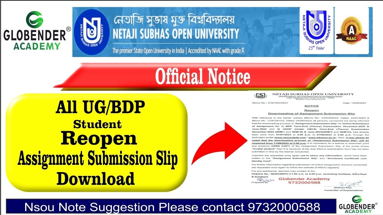 netaji open university assignment submission slip