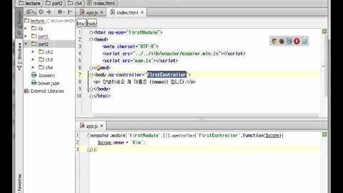 AngularJS Part2. 컨트롤러 - 4 컨트롤러의 scope에 정의된 model을 view에서 접근해보자