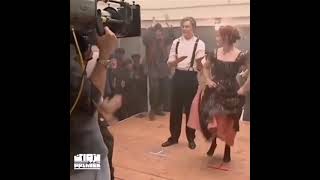 Titanic,Leonardo DiCaprio and Kate Winslet dancing on 3rd class board behind the scenes