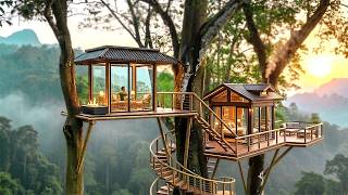 I spent 30 days building two houses in the sky. Solo survival, bushcraft skills, ASMR