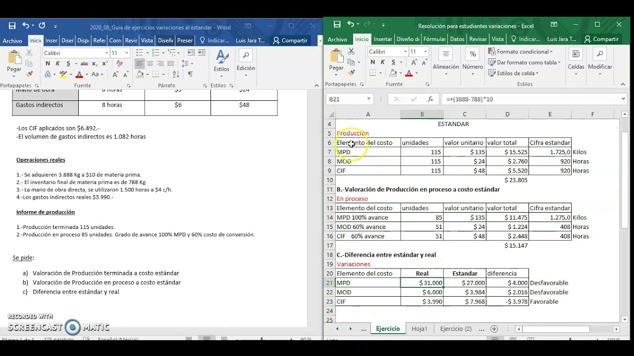Variaciones al costo estándar 1