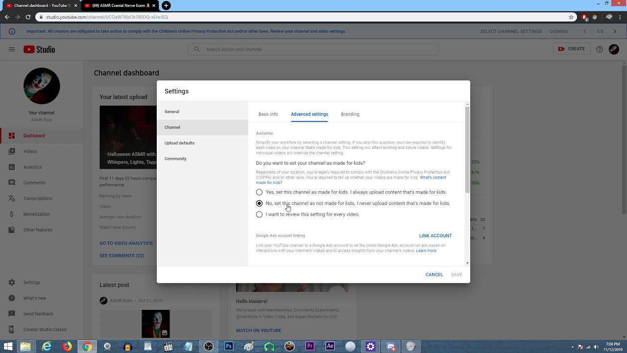 COPPA How to change your Channel Settings to meet the Requirements