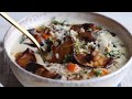 Creamy wild rice chicken soup with roasted mushrooms