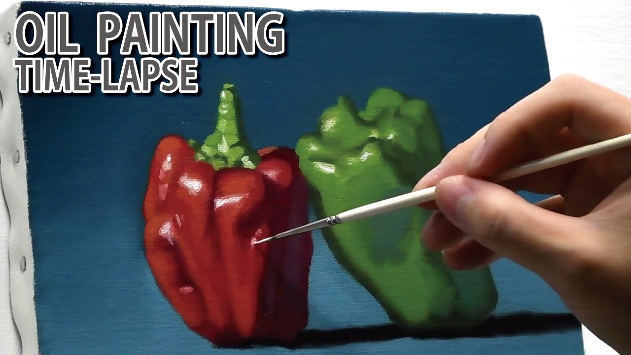 油絵タイムラプス] 1時間40分で描くリアルなピーマンのメイキング