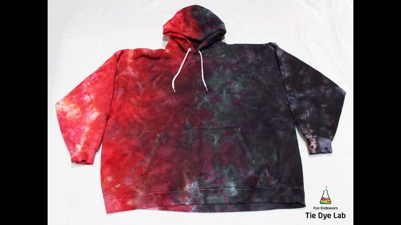 Dyeing A Red and Black Ice Dyed Side Ombré Tie Dye Hoodie - YouTube