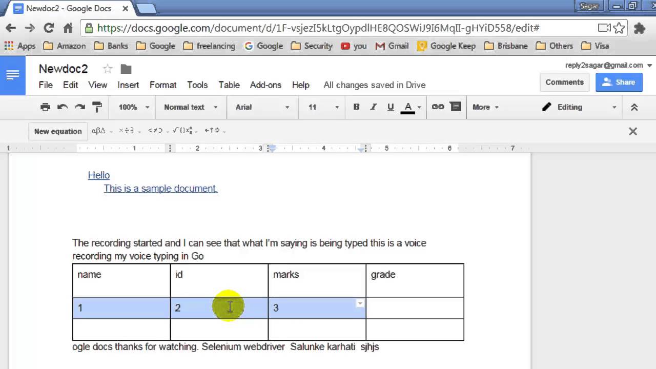 how to insert a table from excel into google docs