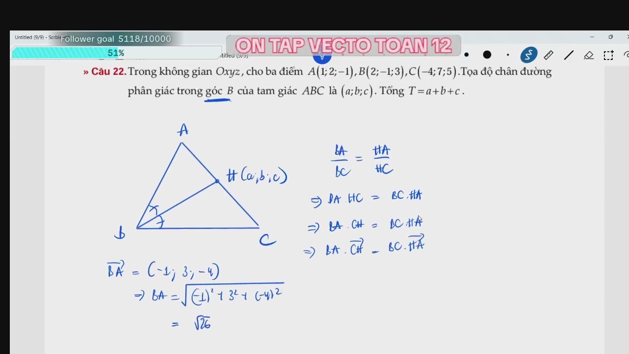TOÁN 12 - TÌM TỌA ĐỘ CHÂN ĐƯỜNG PHÂN GIÁC TRONG TAM GIÁC #shorts