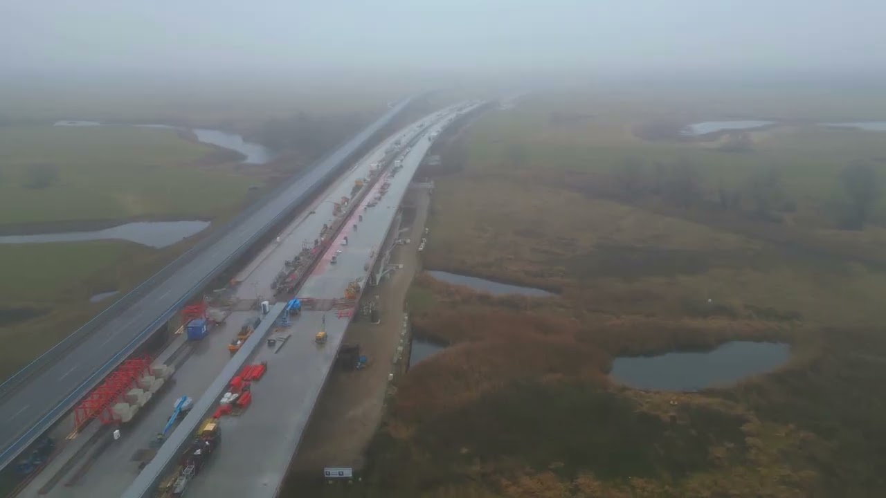 A14 Baustelle Wittenberge Elbbrücke Dezember 2025 im Nebel