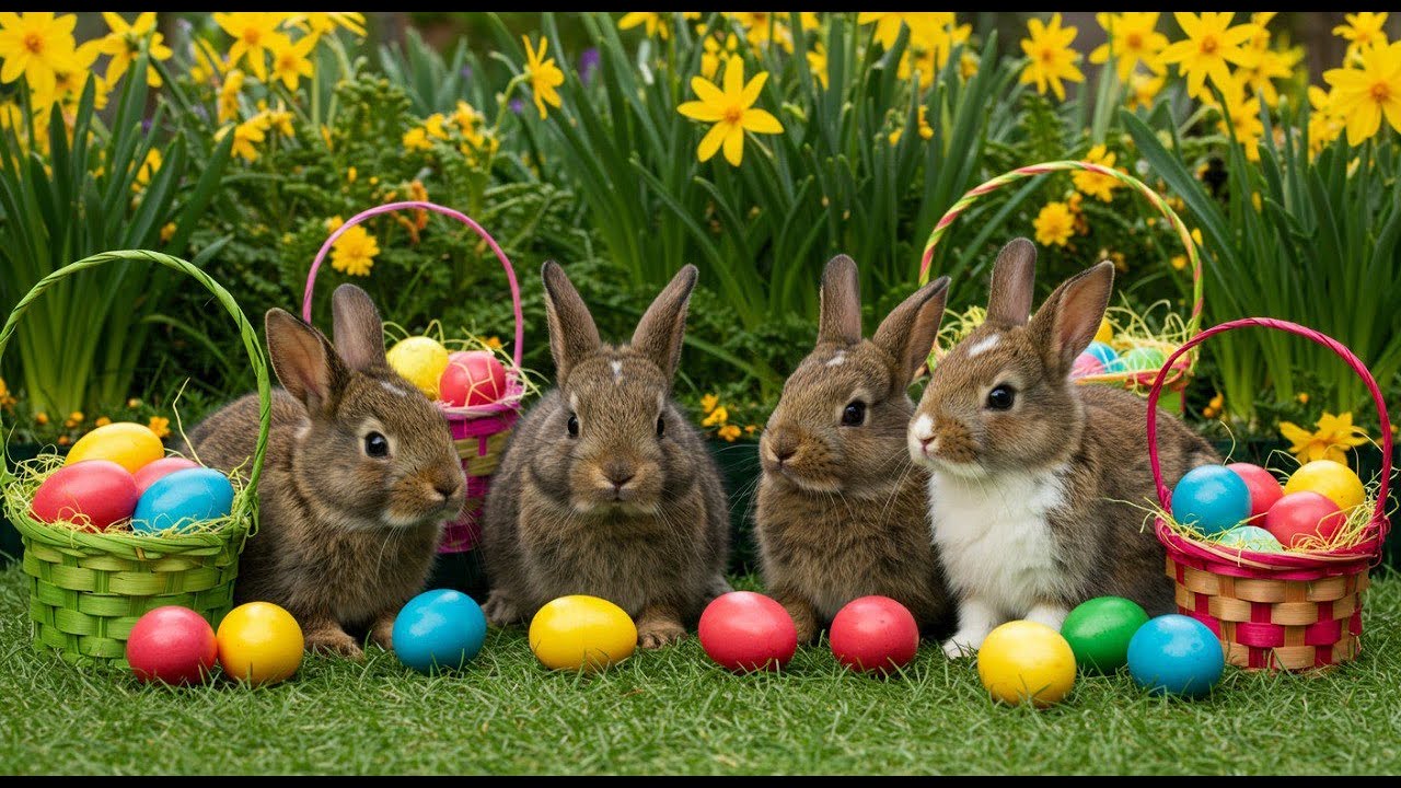 Easter Jazz Music 24/7 | Cozy Bunny Garden with Colorful Eggs | Happy & Relaxing Spring Vibes_026