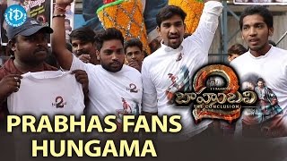 Prabhas Fans Hungama @ #Baahubali2 Movie Premiere Show || Sudarshan Theater, Hyderabad