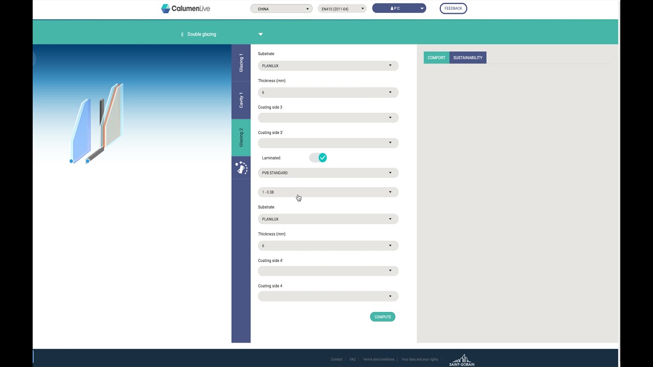 CalumenLive to calculate 6+16+6 IGU Glass acoustic data