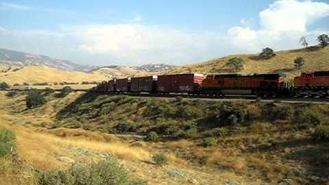 Southbound BNSF Railroad mixed freight train approaching Tunnel 1 on Tehachapi Loop 9-2011