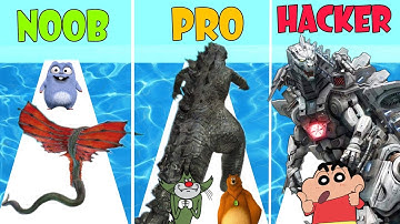 Noob vs Pro vs Hacker in Kaiju Run | Shinchan , Jack , Bhalu and Bulbule plays Kaiju Run