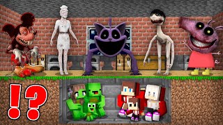 JJ and Mikey Family HIDE From SCARY HORROR MONSTERS FAMILY in Minecraft! - Maizen