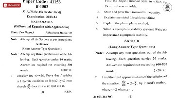 MA MSC 1ST SEM MATHEMATICS DIFFERENTIAL EQUATION WITH APPLICATIONS 2024 | MJPRU
