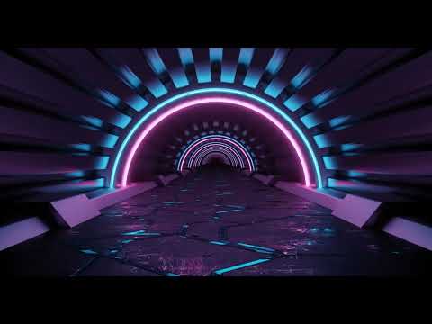 3d rendering seamless loop motion of sci fi corridor with blue and oink neon light