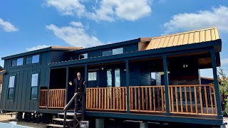 AMAZING ULTRA MODERN BLACK TINY HOME - Wraparound Porch with Outdoor Fireplace