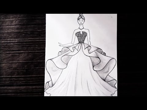 How to draw wedding dresses for Bride || very easy and simple pencil ...