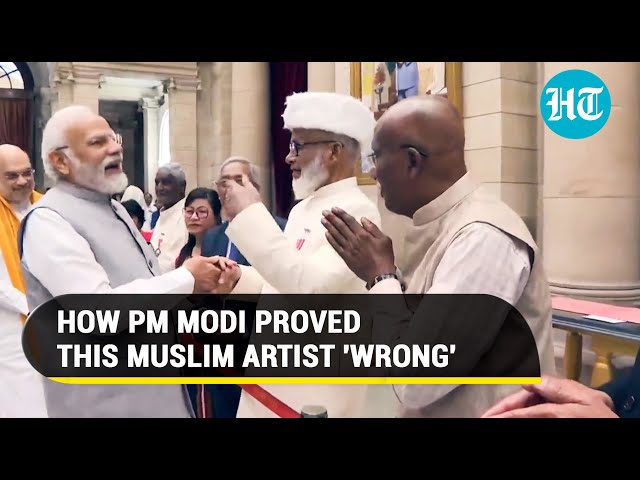 PM Modi bursts into laughter after Muslim Padma awardee's 'admission' u0026 emotional 'Thank You' class=