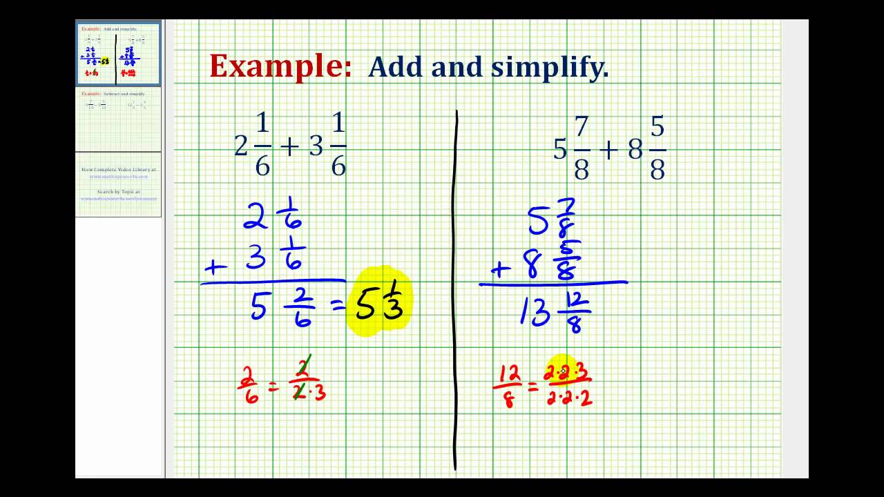 Ex: Add Mixed Numbers with Like Denominators - YouTube