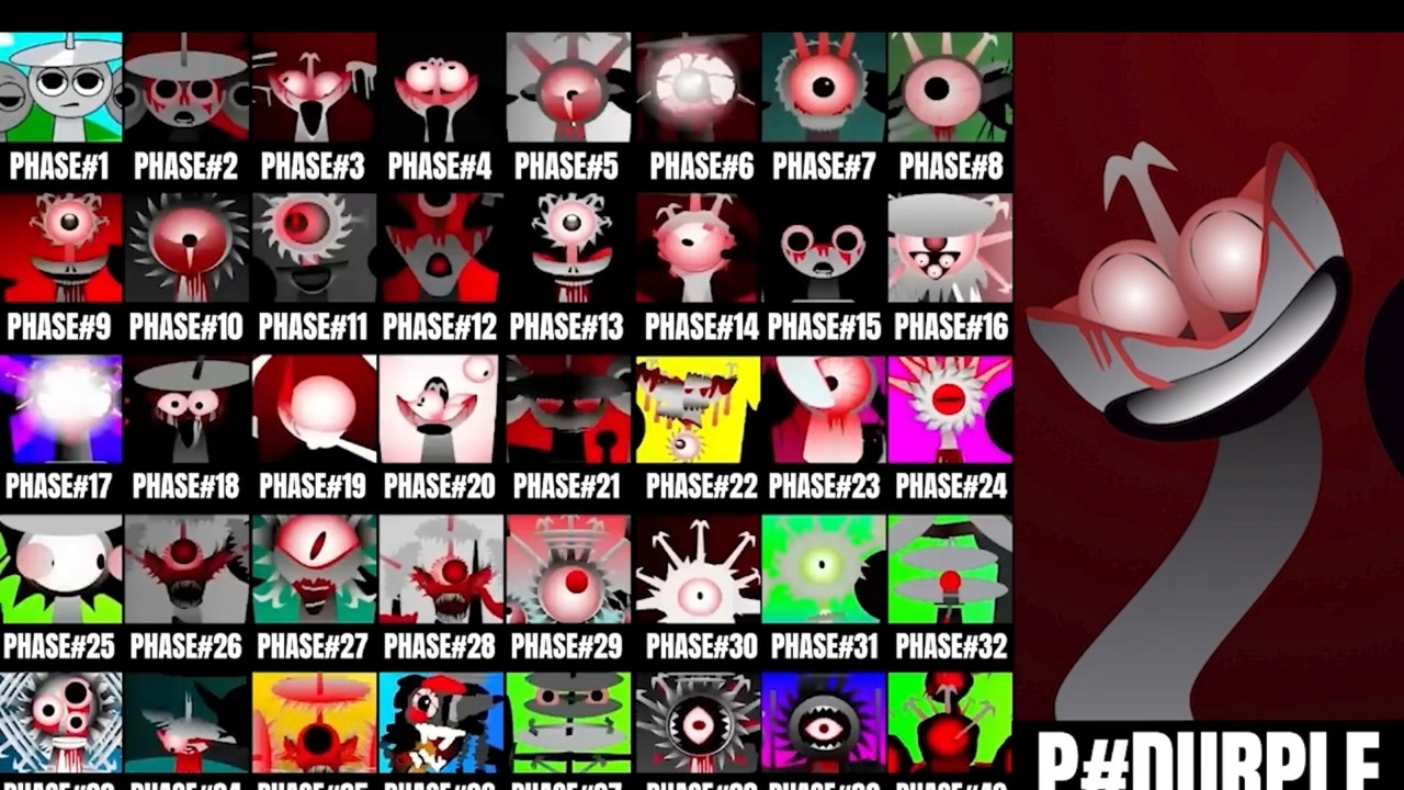 Incredibox Sprunki - Phases 1 - Durple, Durple Dark 3, Durple AI 4, Durple AI Dark 4, AI Durple 4