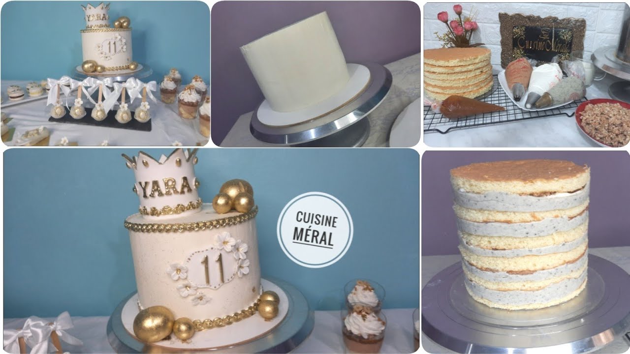 كيكة عيد ميلاد بنت بكل التفاصيل مع طريقة لتشكيل التاج بدون قالب وطريقة تجفيفه في أقل من نصف ساعة