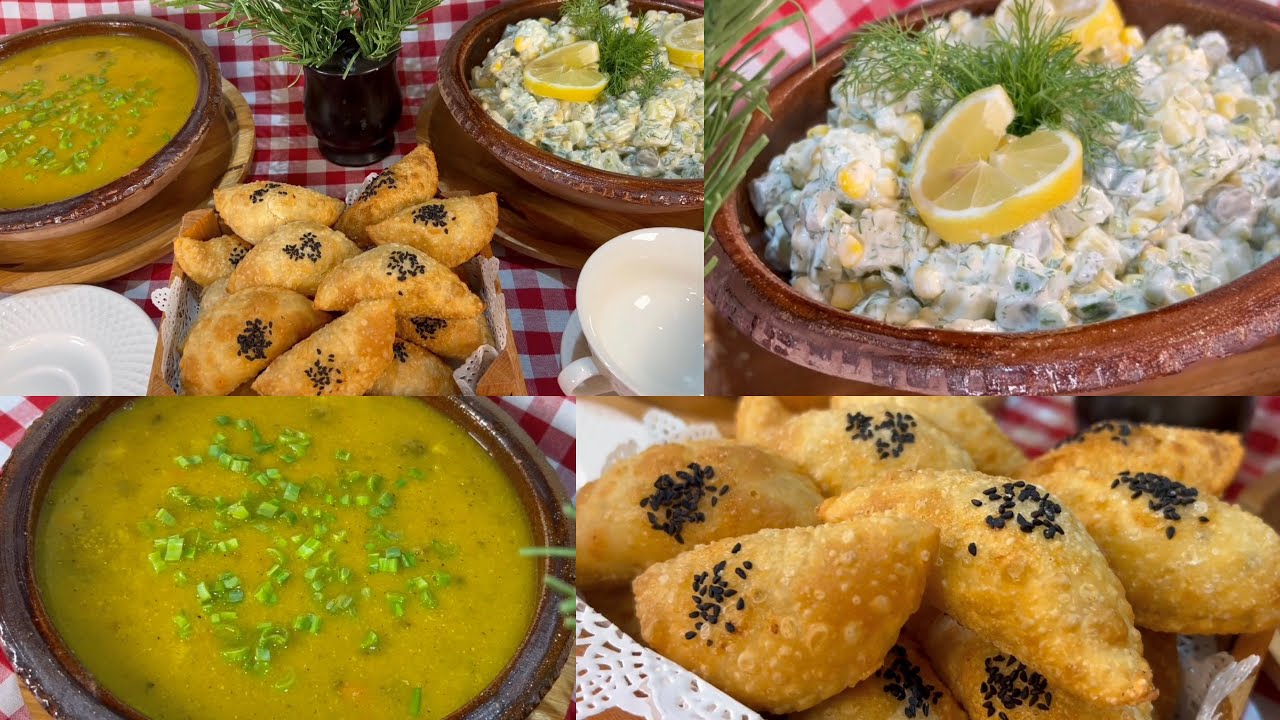 وجبات خفيفه سريعه شوربة الخضار المختلفه/سلطة الذره والبطاطس الرائعه/الذ سمبوسة  جبن مقرمشة