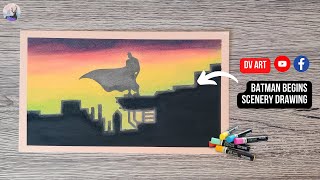 Batman Begins Scenery Drawing | Easy and Beautiful Oil Pastel oilpastel drawing art beginners