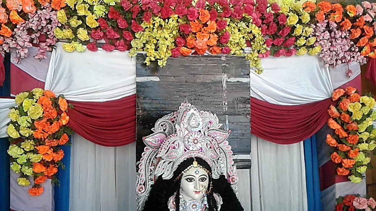 Saraswati Puja Parikrama 2019 Gorgeous Pandal Decoration With Multicolour Artificial Flowers Youtube