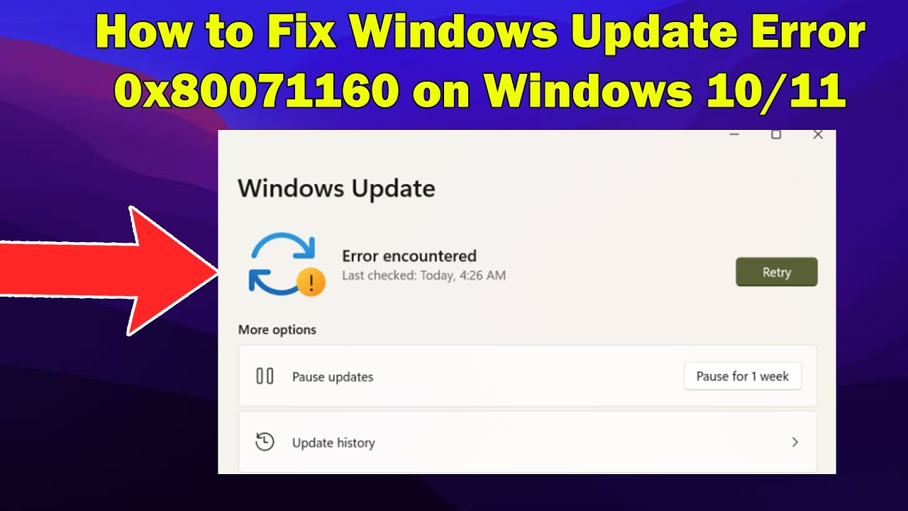Error Code 0x80071160 During Windows Update? Here's the Fix - YouTube