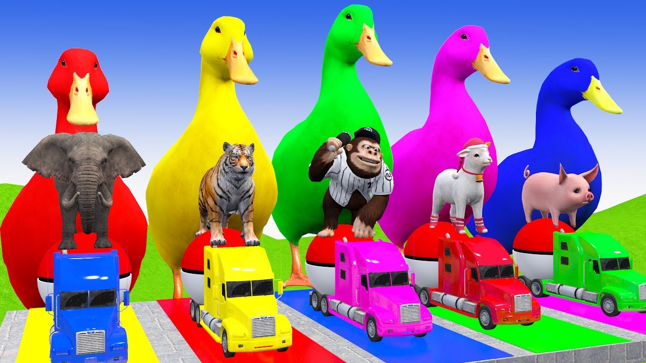 Long Slide With Cow Elephant Gorilla Hippopotamus 3d Animal Game Funny 3d Animals