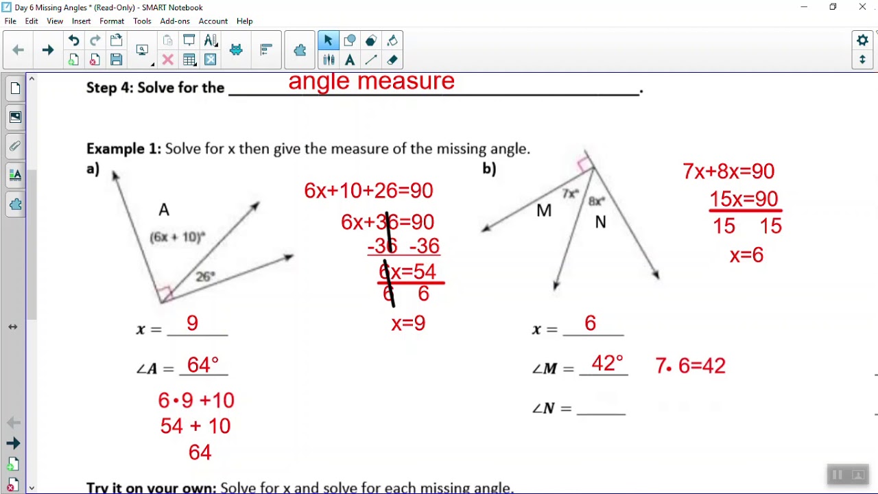 Pre-Algebra: Unit 6 Day 5 - Finding Missing Angles - YouTube